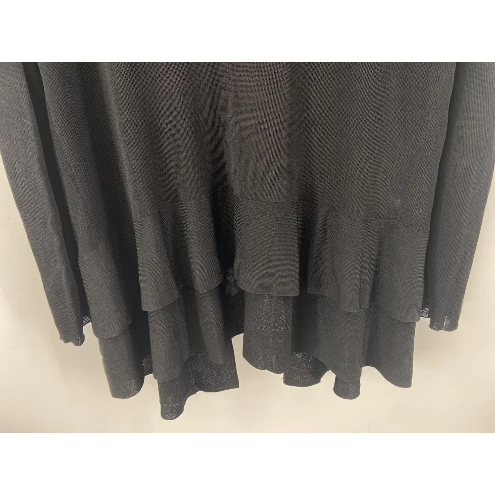 Eileen Fisher Cardigan Sweater Women XL Black Ruffle Open Light Sheer Minimalist